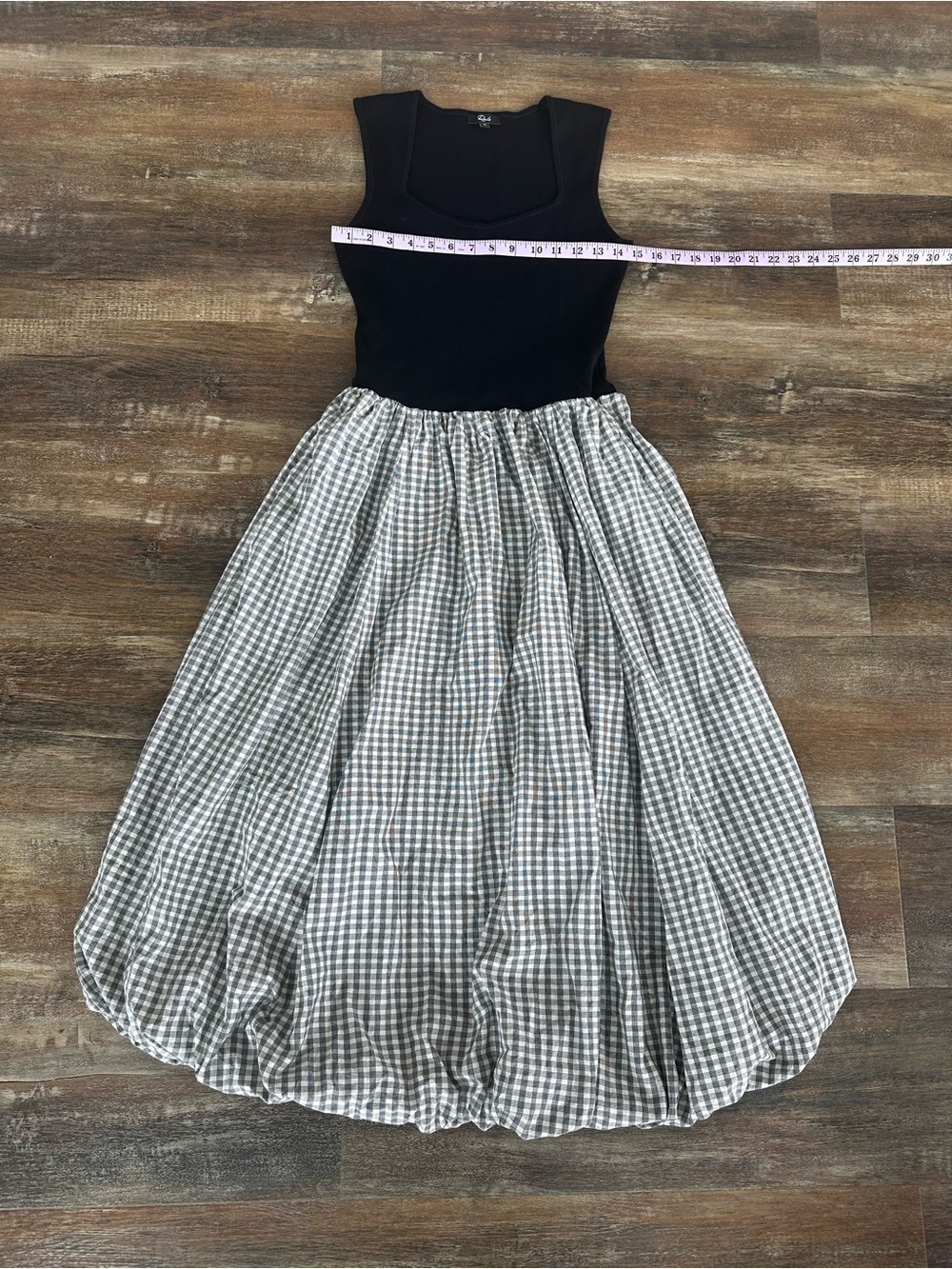 Rails Rosalind Black and Ivory Gingham bubble skirt midi dress size medium - Picture 5 of 6